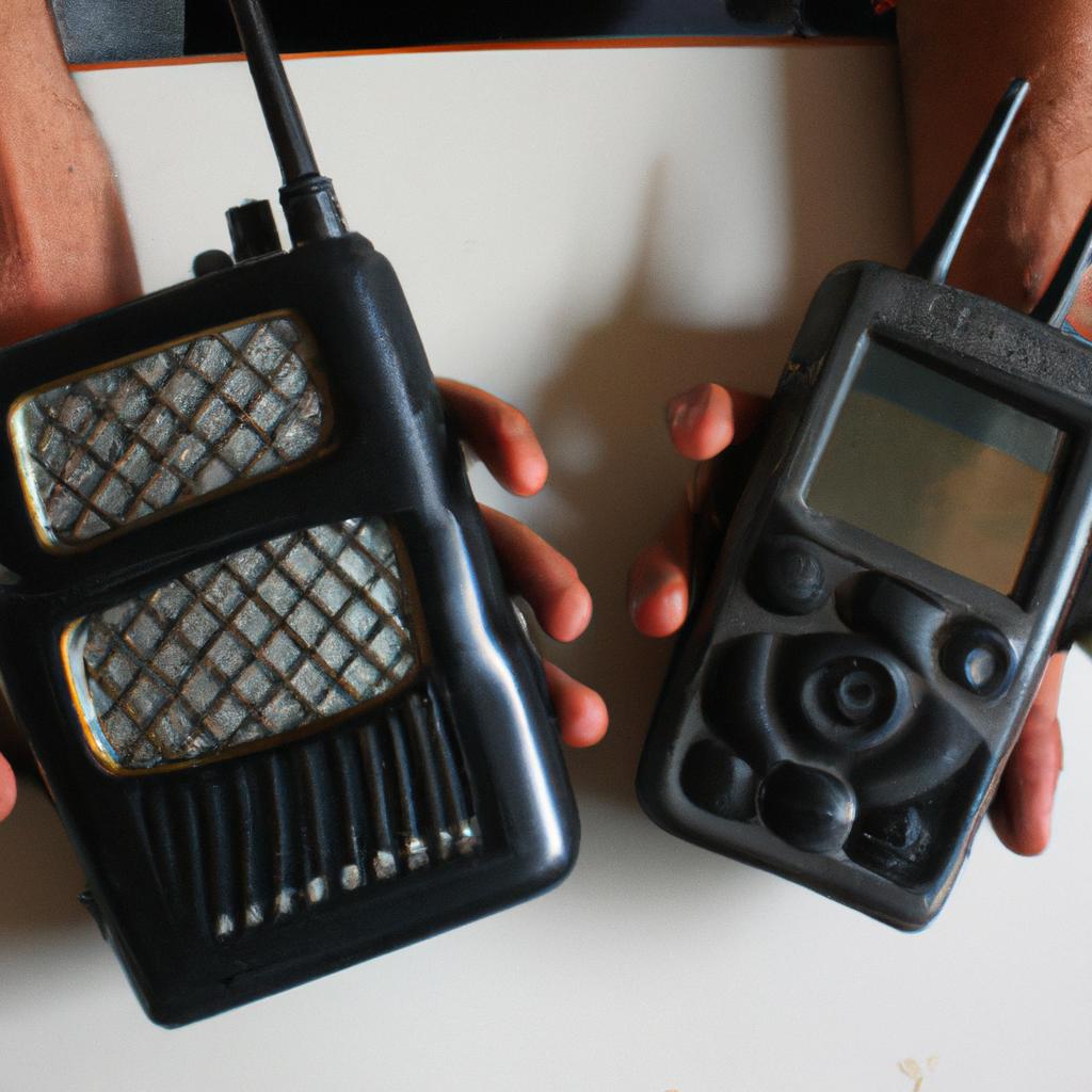 Person comparing radios, analyzing benefits