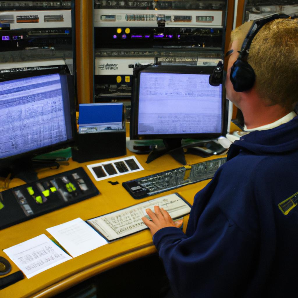 Person operating radio broadcasting equipment