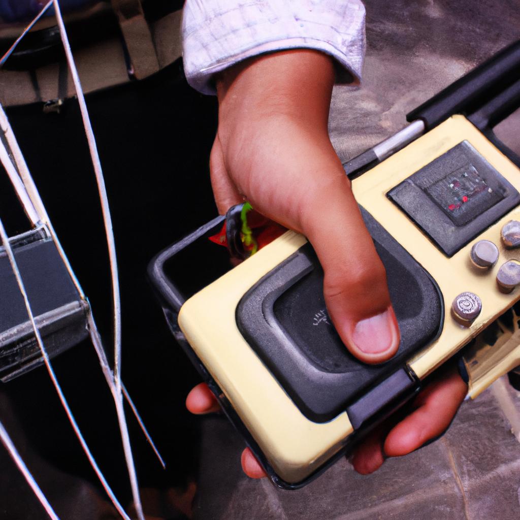 Person holding radio broadcasting equipment